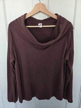 Peruvian Connection Womens Pima Cotton Cowl Neck Top Size XL Brown Romantic Boho